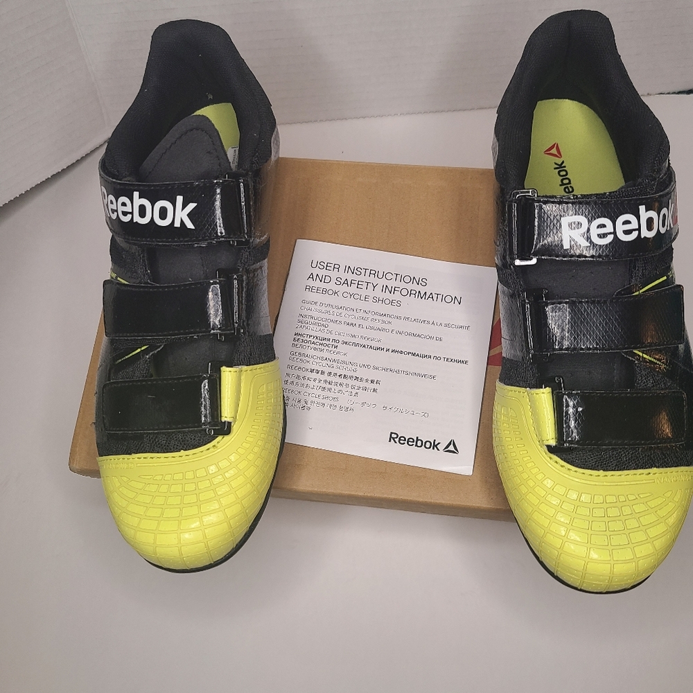 Reebok Cycle Attack U Cycling Shoes Black/HIVISGREEN/WHITE size 6.5